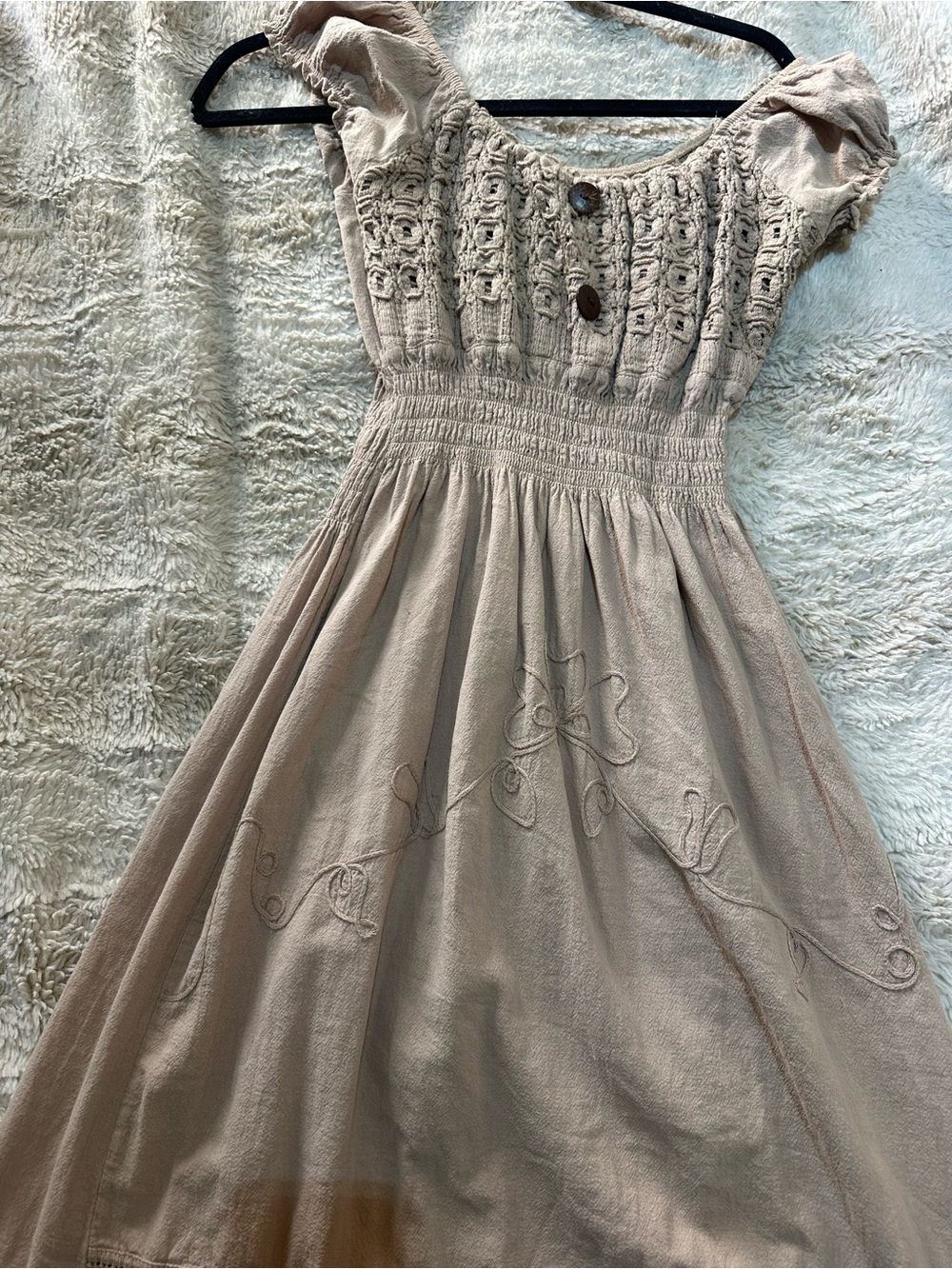 Boho Crochet Bodice Beige Women’s Dress